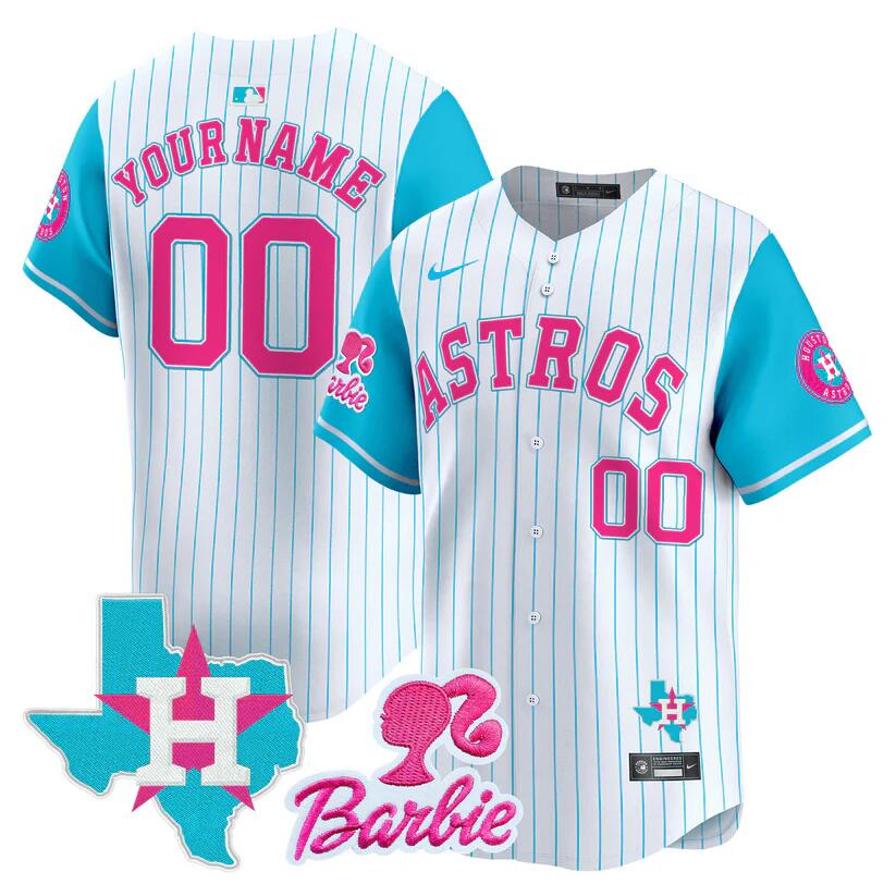 Men's Houston Astros ACTIVE PLAYER Custom Blue Stripe Barbie Patch Vapor Premier Limited Cool Base Stitched Baseball Jersey